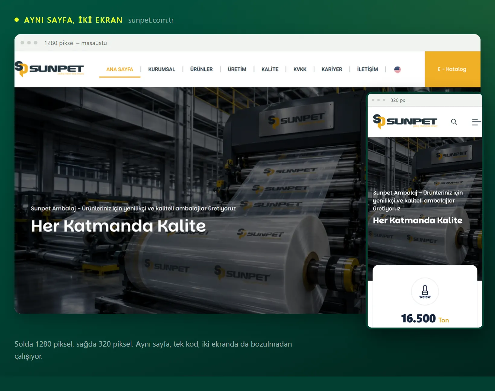 Aynı web sitesinin 1280 piksel masaüstü ve 320 piksel mobil ekrandaki görünümü yan yana